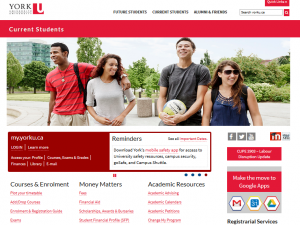 Current Students web page on York University website. 